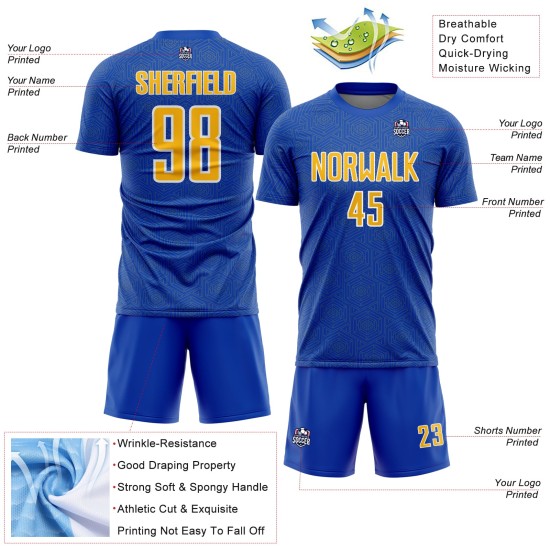 Soccer Jersey Geometric Uniform Shape Sublimation Sports Blue Thunder Yellow-White Custom Soccer Jersey Geometric Uniform Shape Sublimation Sports Blue Thunder Yellow-White Custom