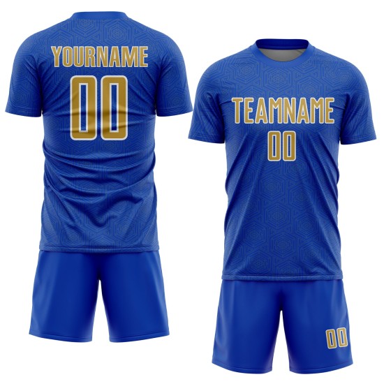 Sports Thunder Soccer Sublimation Shape Blue Geometric Jersey Uniform Gold-White Old Custom Sports Thunder Soccer Sublimation Shape Blue Geometric Jersey Uniform Gold-White Old Custom