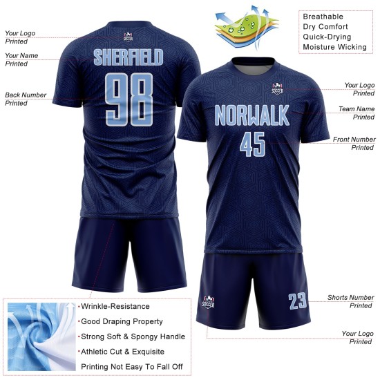 Light Uniform Jersey Geometric Sports Blue-White Soccer Shape Custom Navy Sublimation