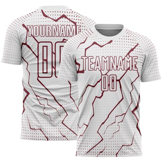 Sublimation Uniform Custom Sports Lightning White Soccer Jersey Burgundy Sublimation Uniform Custom Sports Lightning White Soccer Jersey Burgundy