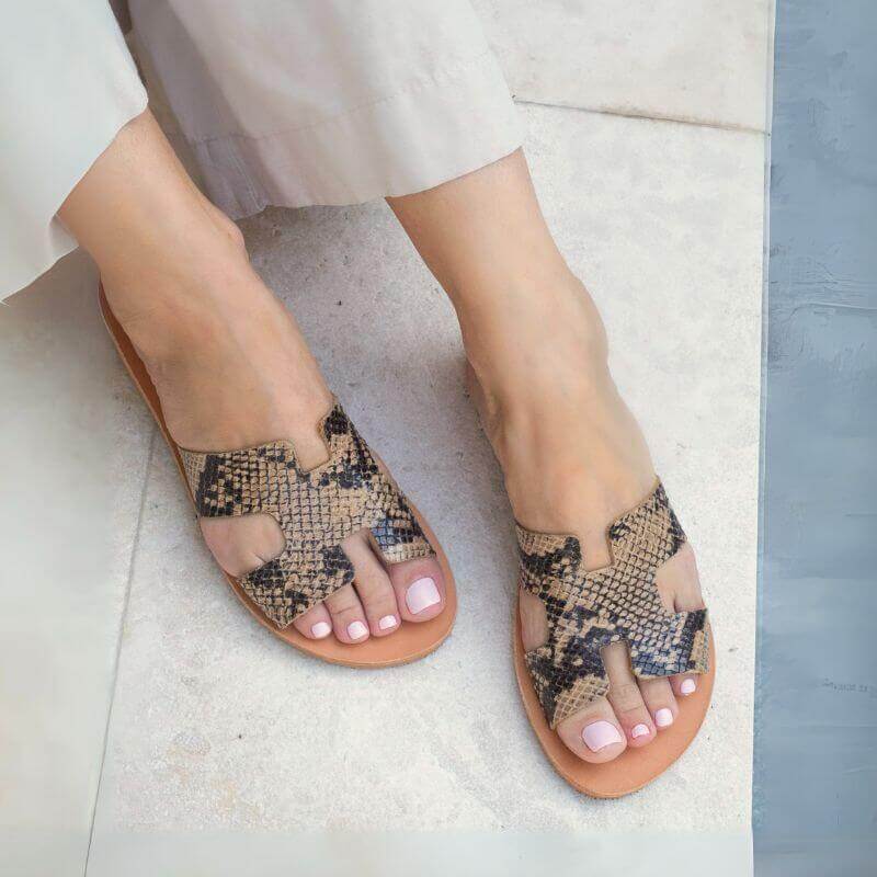 Hania Slide in Bronze Snakeskin Print