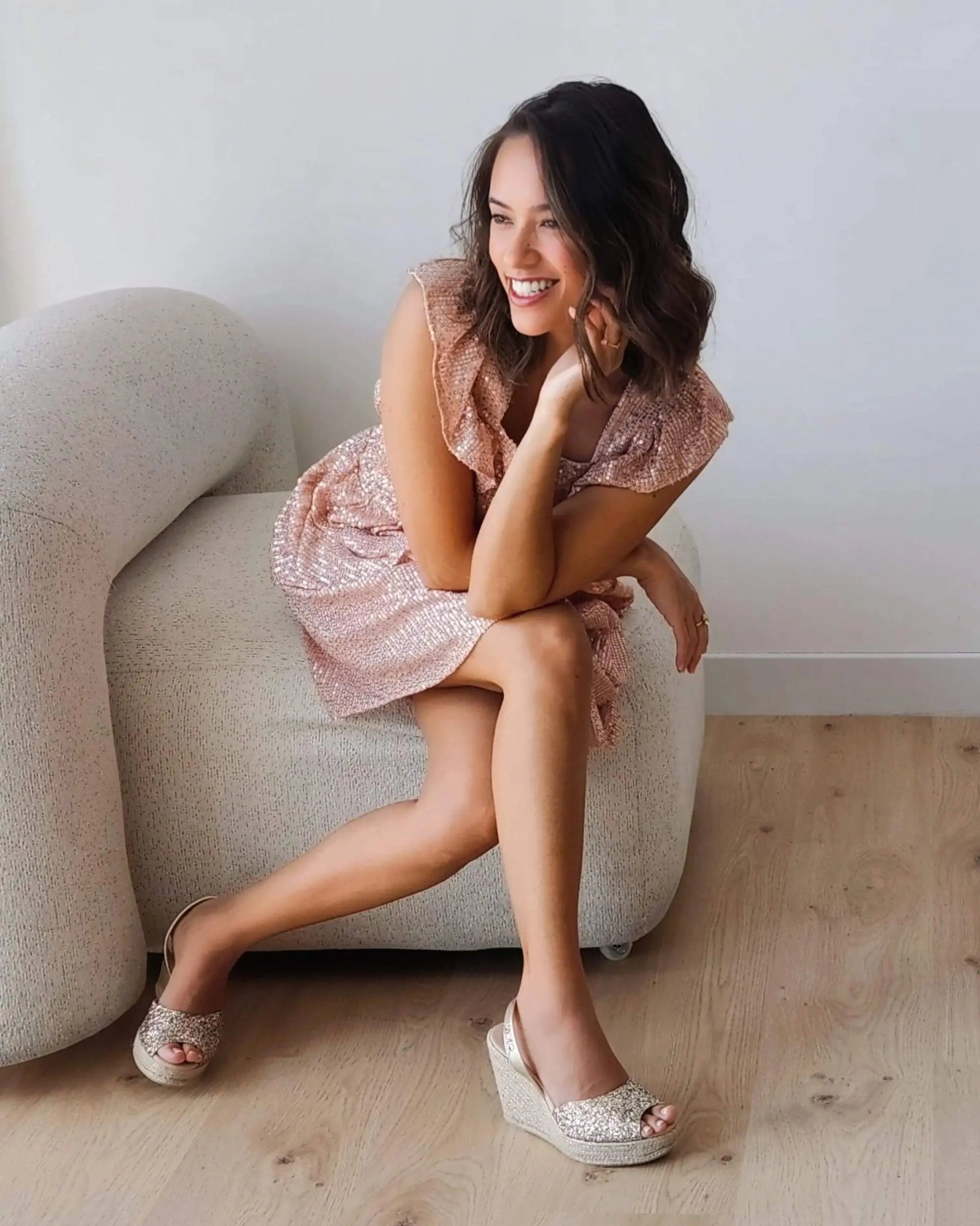 Roxy Espadrille Wedge in Champagne Glitter