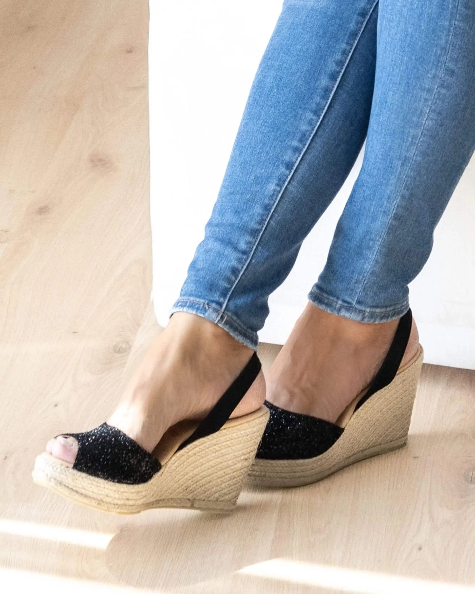 Roxy Espadrille Wedge in Midnight Glitter (Vegan)